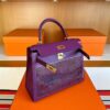 H Factory Bags Kelly Swift Leather Peacock Feathers Violet Purple Gold Hardware 28cm Full Handmade