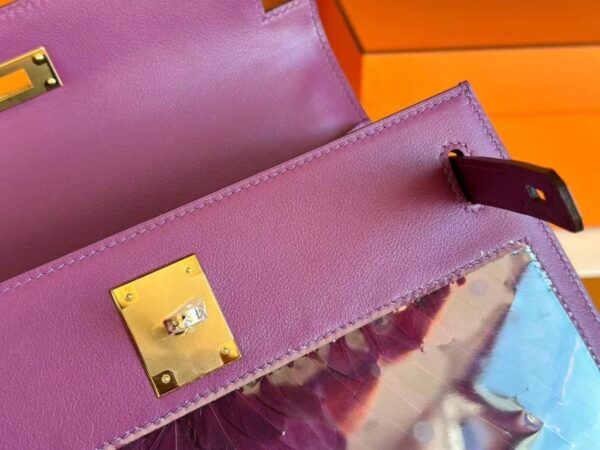 H Factory Bags Kelly Swift Leather Peacock Feathers Violet Purple Gold Hardware 28cm Full Handmade