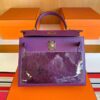 H Factory Bags Kelly Swift Leather Peacock Feathers Violet Purple Gold Hardware 28cm Full Handmade