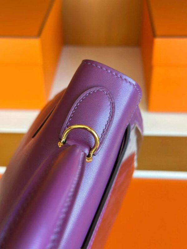 H Factory Bags Kelly Swift Leather Peacock Feathers Violet Purple Gold Hardware 28cm Full Handmade