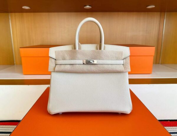 H Factory Bags Birkin Chever Leather Cream White Silver Hardware 25cm Full Handmade