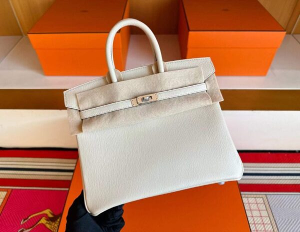 H Factory Bags Birkin Chever Leather Cream White Silver Hardware 25cm Full Handmade