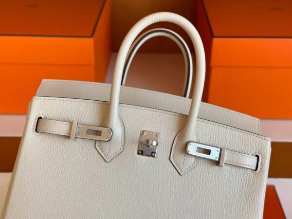 H Factory Bags Birkin Chever Leather Cream White Silver Hardware 25cm Full Handmade