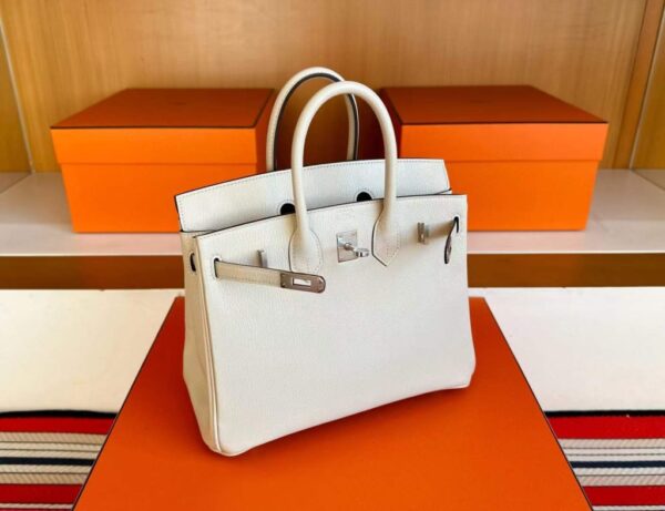 H Factory Bags Birkin Chever Leather Cream White Silver Hardware 25cm Full Handmade