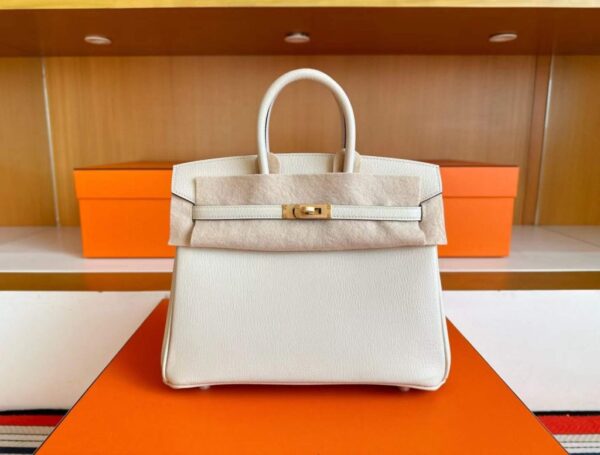 H Factory Bags Birkin Chever Leather Cream White Matte Gold Hardware 25cm Full Handmade