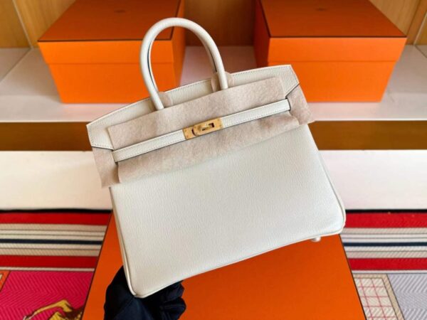 H Factory Bags Birkin Chever Leather Cream White Matte Gold Hardware 25cm Full Handmade