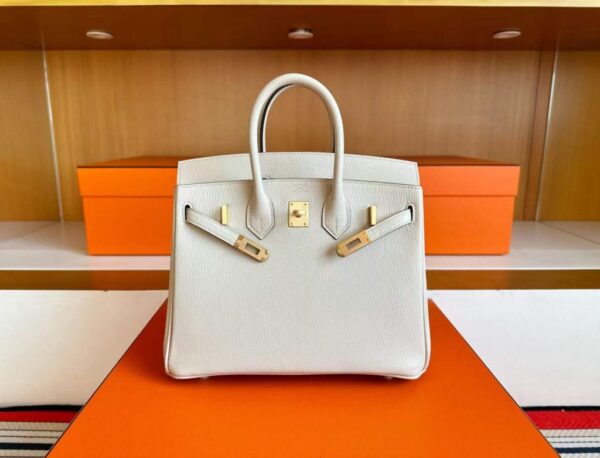 H Factory Bags Birkin Chever Leather Cream White Matte Gold Hardware 25cm Full Handmade
