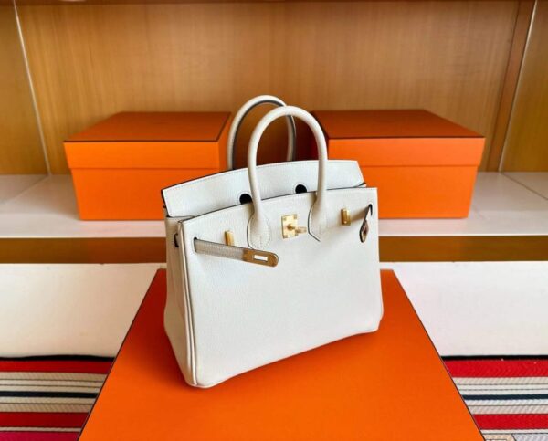 H Factory Bags Birkin Chever Leather Cream White Matte Gold Hardware 25cm Full Handmade