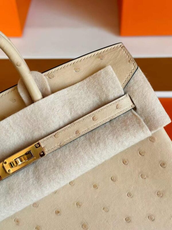 H Factory Bags Birkin Ostrich Leather OM Tea Khaki Gold Hardware 25cm Full Handmade