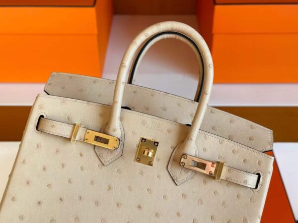 H Factory Bags Birkin Ostrich Leather OM Tea Khaki Gold Hardware 25cm Full Handmade