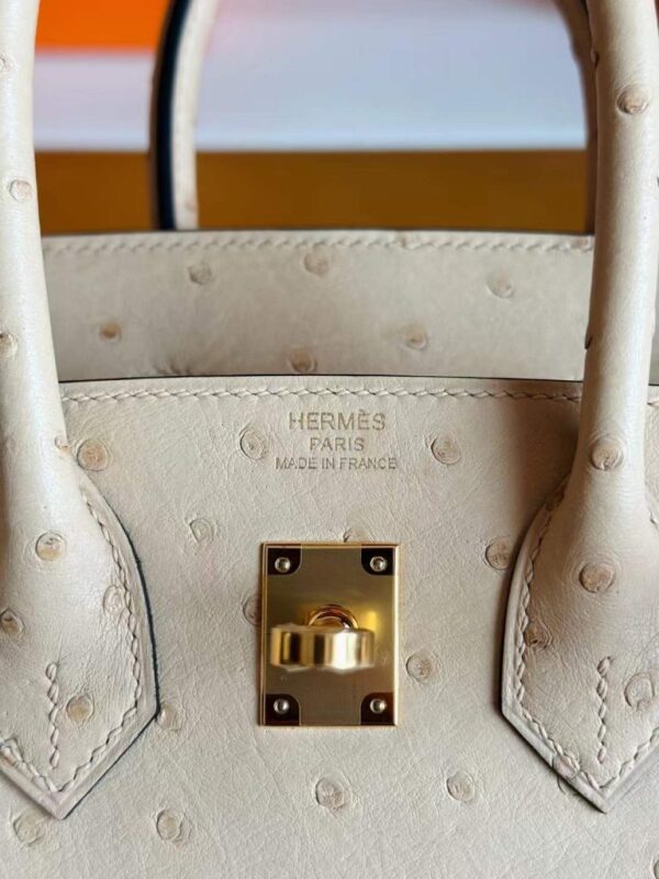 H Factory Bags Birkin Ostrich Leather OM Tea Khaki Gold Hardware 25cm Full Handmade