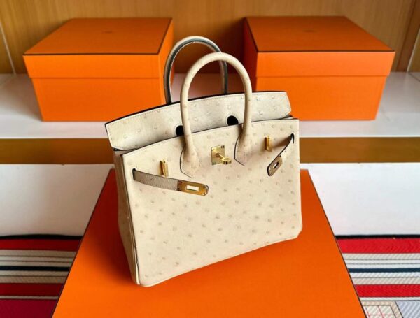H Factory Bags Birkin Ostrich Leather OM Tea Khaki Gold Hardware 25cm Full Handmade