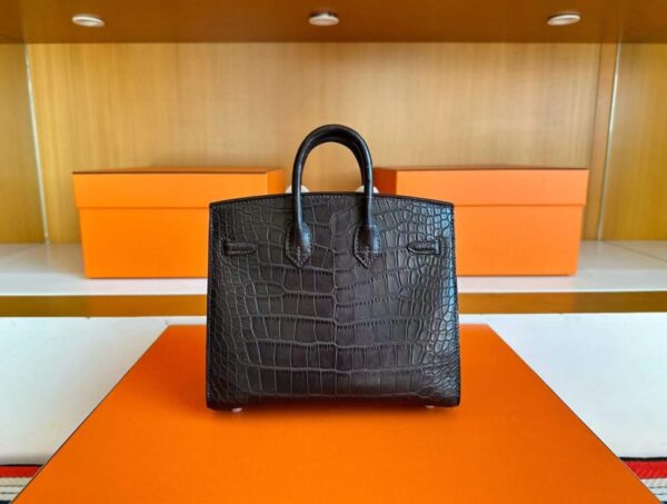 H Factory Bags Birkin Matte Alligator Crocodile CK41 Deep Brown Silver Hardware 20cm Full Handmade