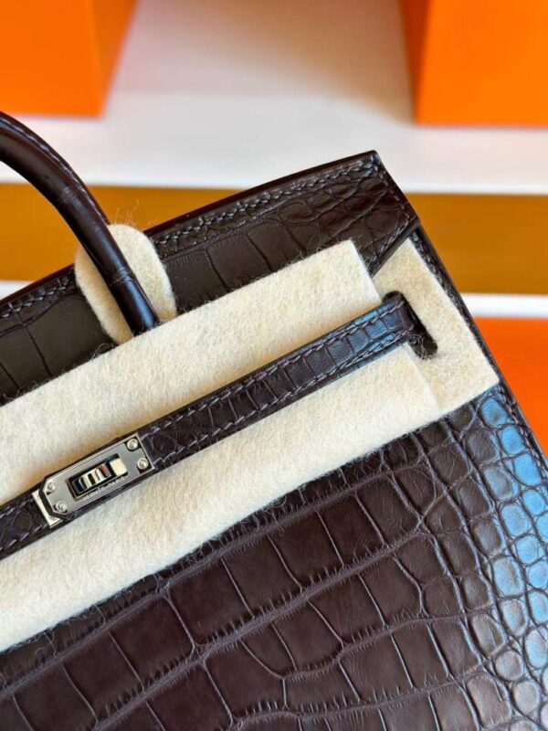 H Factory Bags Birkin Matte Alligator Crocodile CK41 Deep Brown Silver Hardware 20cm Full Handmade