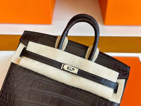 H Factory Bags Birkin Matte Alligator Crocodile CK41 Deep Brown Silver Hardware 20cm Full Handmade