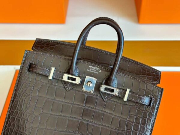 H Factory Bags Birkin Matte Alligator Crocodile CK41 Deep Brown Silver Hardware 20cm Full Handmade