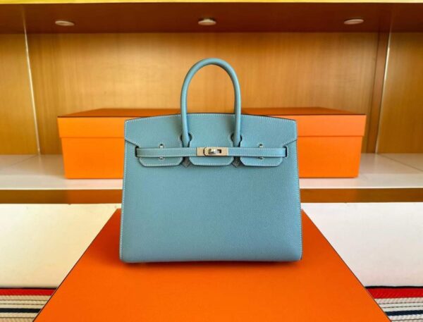 H Factory Bags Birkin Epsom Leather New Denime Blue Silver Hardware 25cm Full Handmade