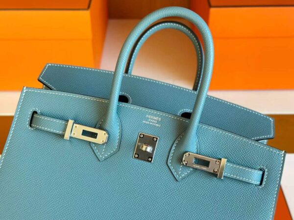 H Factory Bags Birkin Epsom Leather New Denime Blue Silver Hardware 25cm Full Handmade