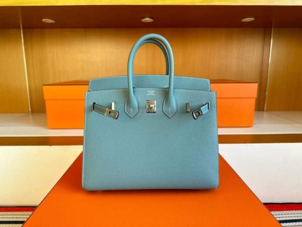 H Factory Bags Birkin Epsom Leather New Denime Blue Silver Hardware 25cm Full Handmade
