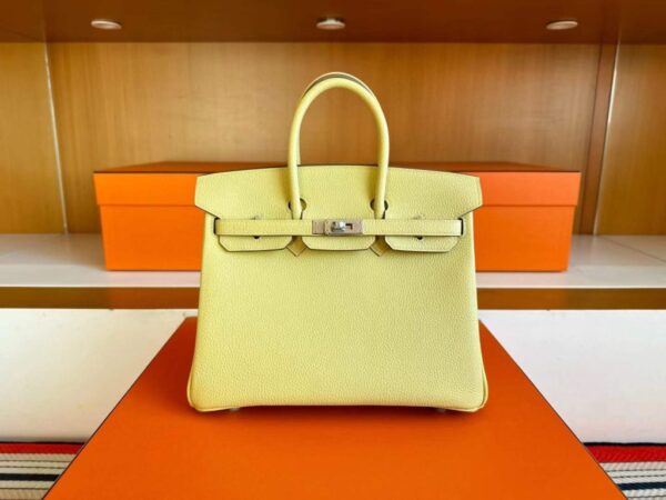 H Factory Bags Birkin Togo Leather 1z Lemon Yellow Silver Hardware 25cm Full Handmade