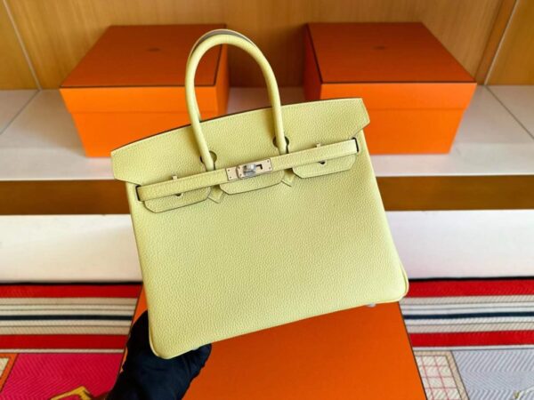 H Factory Bags Birkin Togo Leather 1z Lemon Yellow Silver Hardware 25cm Full Handmade