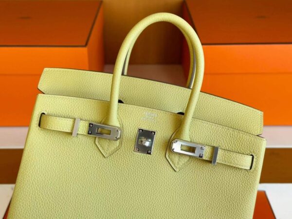 H Factory Bags Birkin Togo Leather 1z Lemon Yellow Silver Hardware 25cm Full Handmade