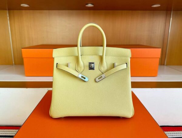 H Factory Bags Birkin Togo Leather 1z Lemon Yellow Silver Hardware 25cm Full Handmade