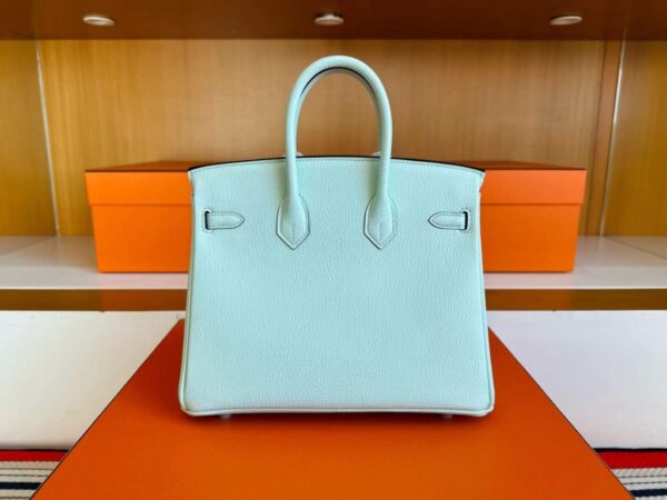 H Factory Bags Birkin Chever Leather N3 Mint Green Silver Hardware 25cm Full Handmade