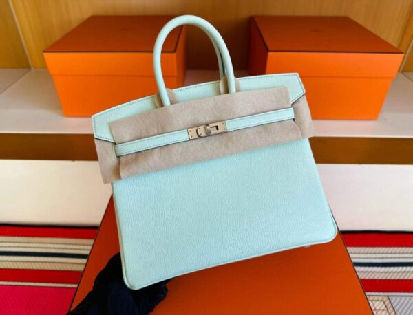 H Factory Bags Birkin Chever Leather N3 Mint Green Silver Hardware 25cm Full Handmade
