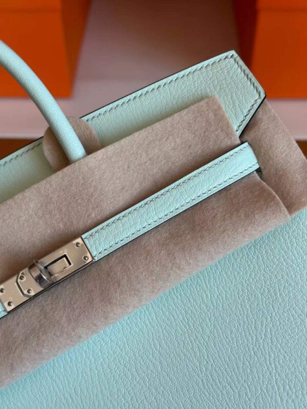 H Factory Bags Birkin Chever Leather N3 Mint Green Silver Hardware 25cm Full Handmade