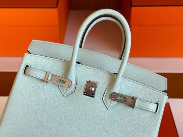 H Factory Bags Birkin Chever Leather N3 Mint Green Silver Hardware 25cm Full Handmade