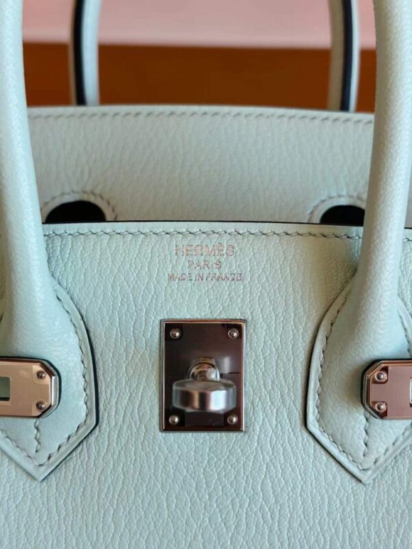 H Factory Bags Birkin Chever Leather N3 Mint Green Silver Hardware 25cm Full Handmade