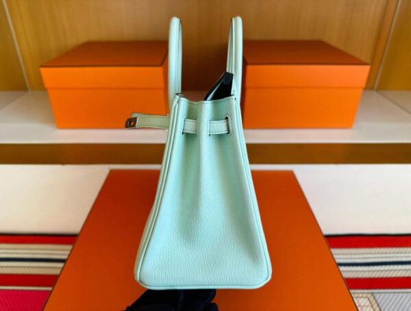 H Factory Bags Birkin Chever Leather N3 Mint Green Silver Hardware 25cm Full Handmade