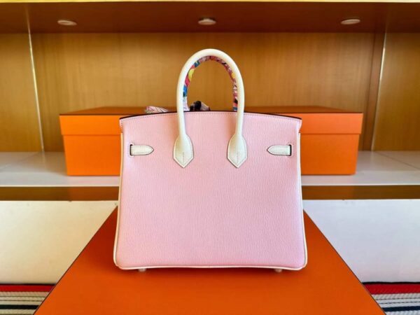 H Factory Bags Birkin Chever Leather 3Q New Pink & Cream White Gold Hardware 25cm Full Handmade