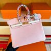 H Factory Bags Birkin Chever Leather 3Q New Pink & Cream White Gold Hardware 25cm Full Handmade