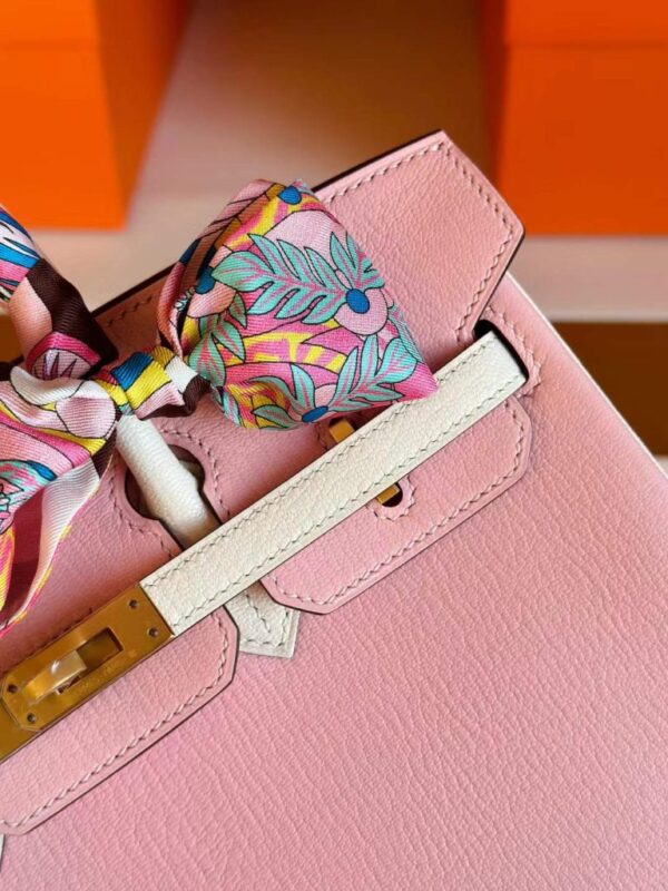H Factory Bags Birkin Chever Leather 3Q New Pink & Cream White Gold Hardware 25cm Full Handmade