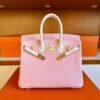 H Factory Bags Birkin Chever Leather 3Q New Pink & Cream White Gold Hardware 25cm Full Handmade