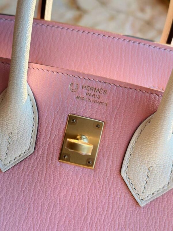 H Factory Bags Birkin Chever Leather 3Q New Pink & Cream White Gold Hardware 25cm Full Handmade