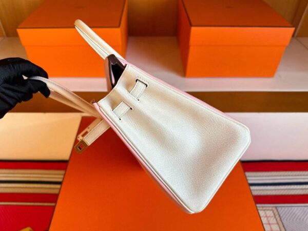 H Factory Bags Birkin Chever Leather 3Q New Pink & Cream White Gold Hardware 25cm Full Handmade