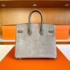 H Factory Bags Birkin Swift & Chamois Leather Etoupe Grey Silver Hardware 25cm Full Handmade