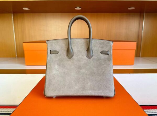 H Factory Bags Birkin Swift & Chamois Leather Etoupe Grey Silver Hardware 25cm Full Handmade