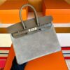 H Factory Bags Birkin Swift & Chamois Leather Etoupe Grey Silver Hardware 25cm Full Handmade