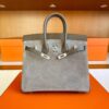 H Factory Bags Birkin Swift & Chamois Leather Etoupe Grey Silver Hardware 25cm Full Handmade
