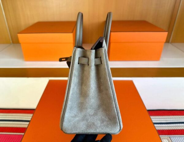 H Factory Bags Birkin Swift & Chamois Leather Etoupe Grey Silver Hardware 25cm Full Handmade