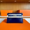H Factory Bags Mini Kelly Pochette Shiny Alligator Crocodile Shiny Blue Silver Hardware 22cm Full Handmade