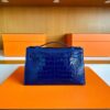 H Factory Bags Mini Kelly Pochette Shiny Alligator Crocodile Shiny Blue Silver Hardware 22cm Full Handmade