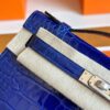 H Factory Bags Mini Kelly Pochette Shiny Alligator Crocodile Shiny Blue Silver Hardware 22cm Full Handmade