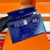 H Factory Bags Mini Kelly Pochette Shiny Alligator Crocodile Shiny Blue Silver Hardware 22cm Full Handmade