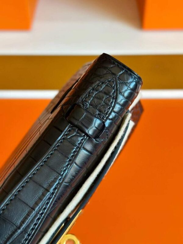 H Factory Bags Mini Kelly Pochette Matte Alligator Crocodile CK89 Black Gold Hardware 22cm Full Handmade