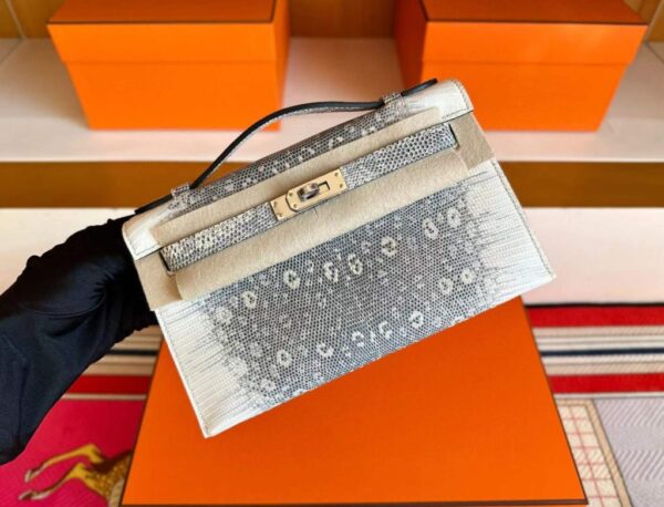 H Factory Bags Mini Kelly Pochette Lizard Leather Original Color Silver Hardware 22cm Full Handmade